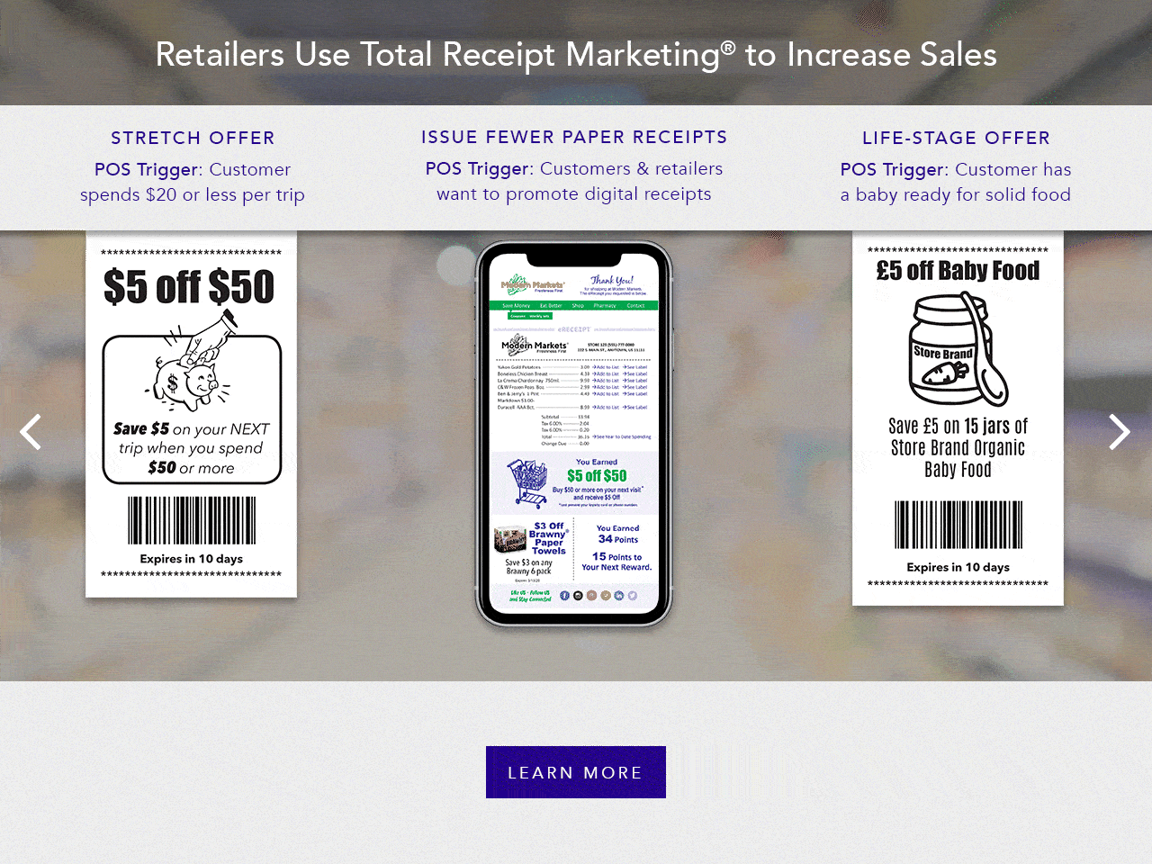 Ecrebo homepage receipts carousel